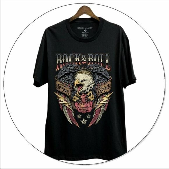 SALE Black Rock n Roll Short Sleeve Graphic Eagle Tee Shirt - Picture 2 of 6
